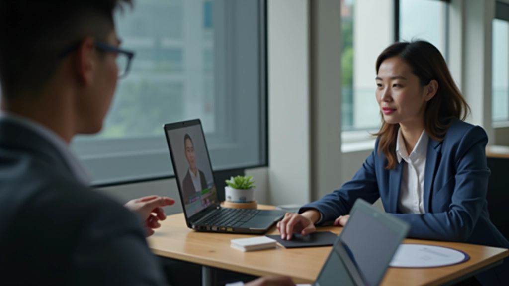 Person reviewing recorded presentation with trainer providing constructive feedback