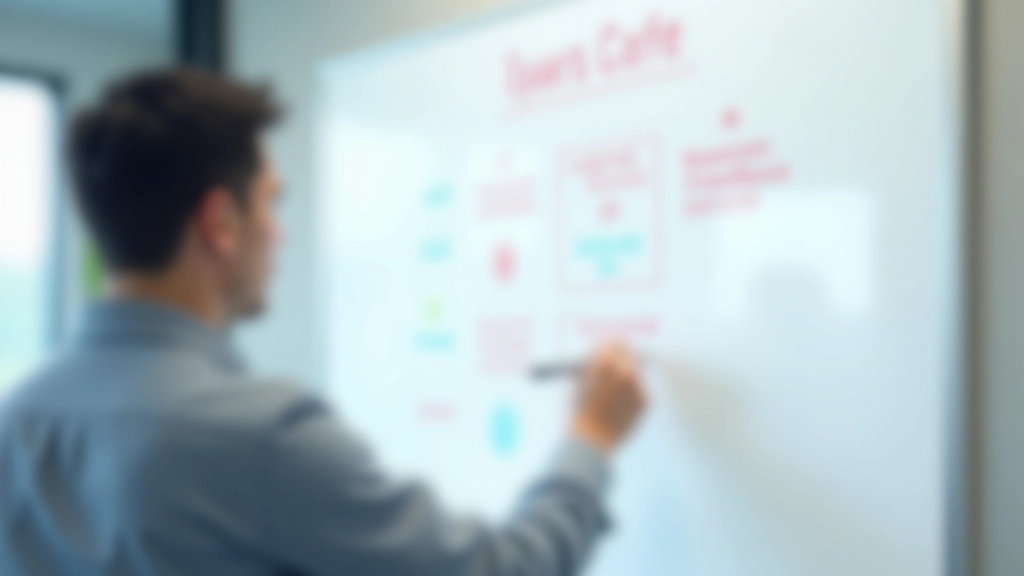 Person writing presentation notes on whiteboard with colored markers, clear structure visible with opening middle closing sections